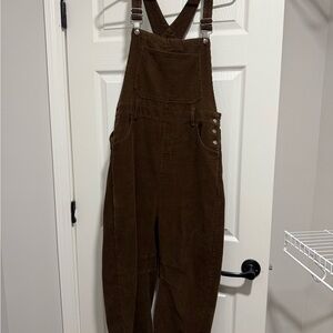 Brown Wide Leg Corduroy Overalls